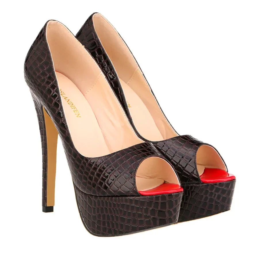 Cross-dresser Unisex Men's Pumps Queen Fashion Peep Toe Platform High Heels 14cm Sexy Patent Leather Shoes Stilettos Large Size