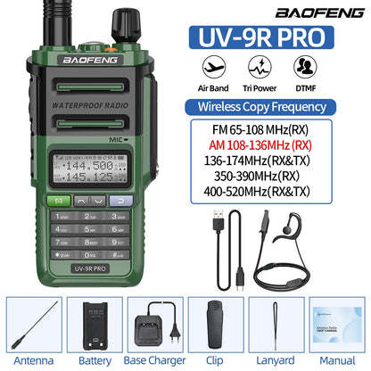 Baofeng UV-9R PRO Walkie Talkie IP68 Waterproof Full Band Wireless Copy Frequency 128CH AM FM Type-C Long Range Two Way Radio