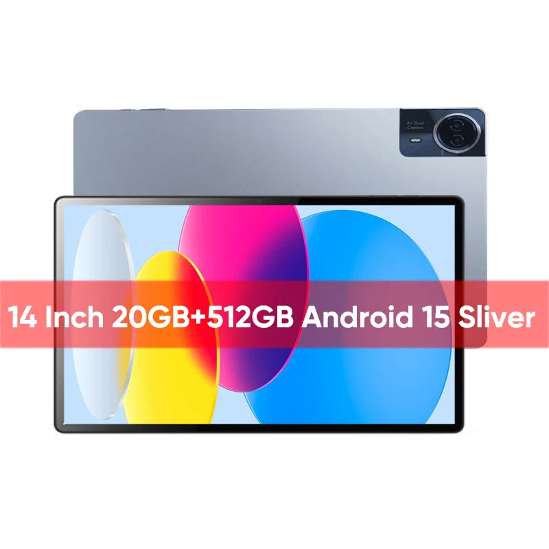 New Upgraded Global Version Android 15 Tablet 14 inch Tablets 20GB 512GB 12900mAh Large Battery BT5.0 5G WiFi GPS Google Play