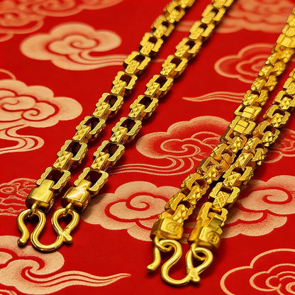 Luxury 9999 24K Solid gold fashionable starry Mika square knight chain jewelry single-row buckle men's necklace sweater chain