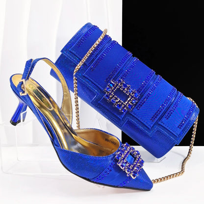 Fashion Italian Shoes With Women Bag Rhinestones High Quality Nigeria Party Women's High Heels Party Shoes And Bag Match Set