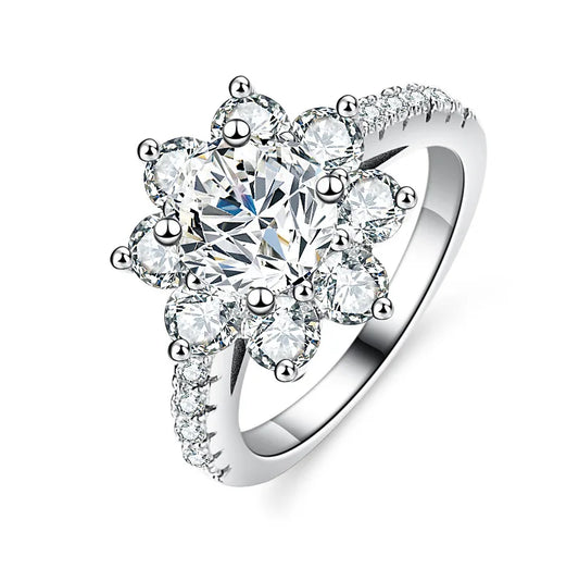 Women's PT950 Platinum Ring - Sunflower Design with 2 Carat Moissanite Gemstone, Elegant and Sparkling Jewelry Piece