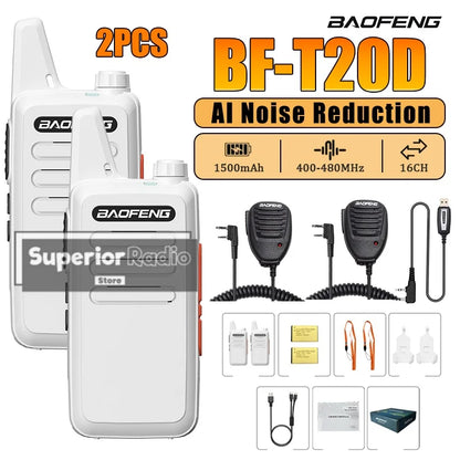 2/4PCS Baofeng BF-T20D Portable Walkie Talkie Type-C Charging 400-480Mhz AI Noise Reduction 16 Channels Mini Two Way Ham Radio