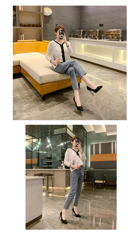 Spring and Autumn New Black High Heels Female Shallow Mouth Pointed Thin with Sexy Temperament Single Shoes Zapatos De Mujer