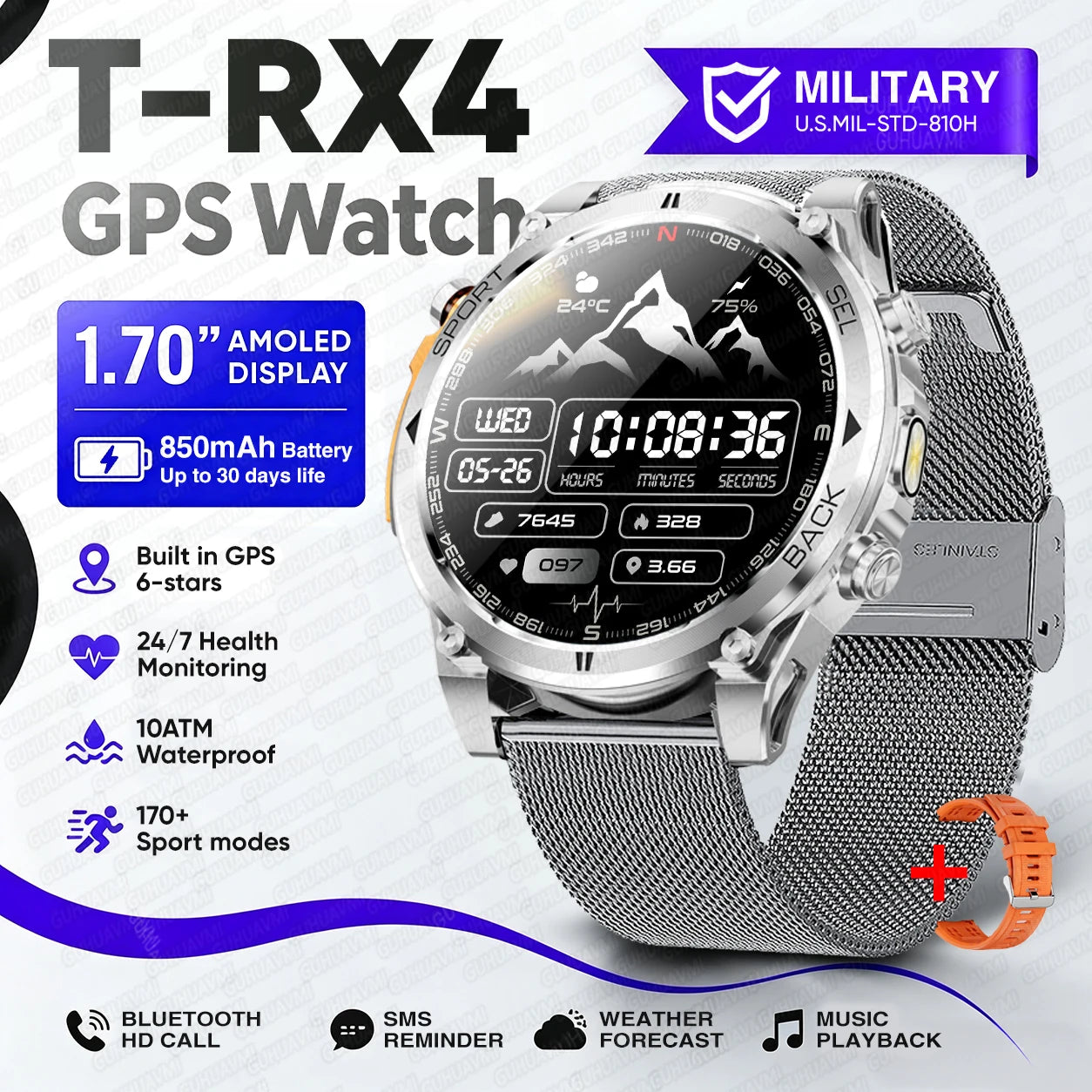 2026 New Military T-RX4 Ultra GPS Smart Watch Men 10ATM Waterproof Compass Flashlight Bluetooth Call Sports tracker Smartwatch