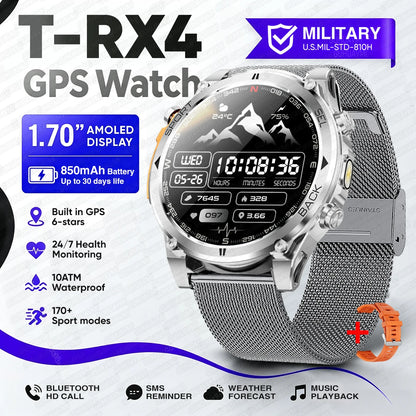 2026 New Military T-RX4 Ultra GPS Smart Watch Men 10ATM Waterproof Compass Flashlight Bluetooth Call Sports tracker Smartwatch