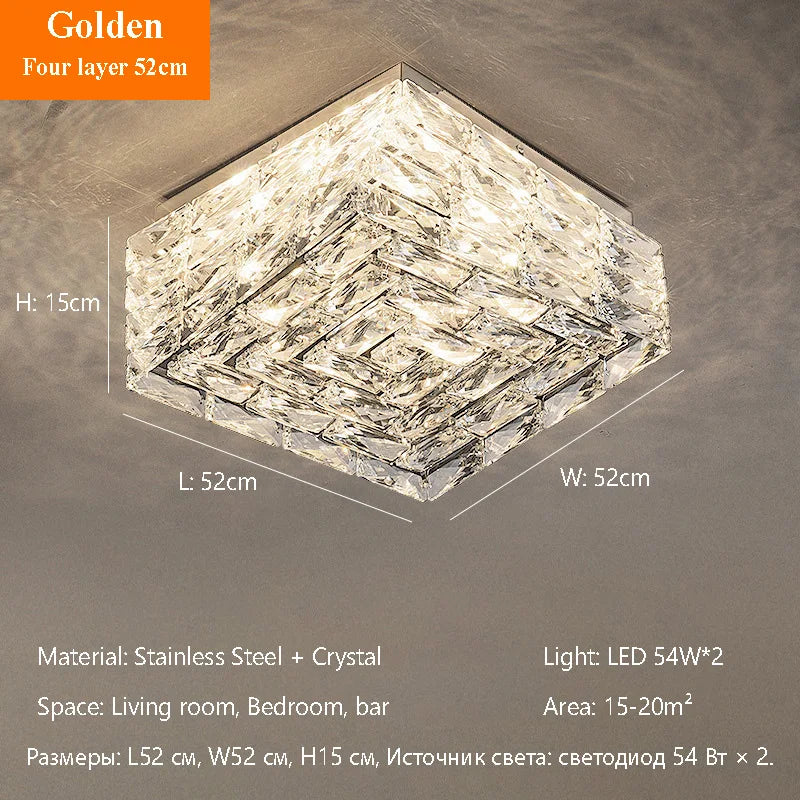 Modern Nordic Luxury Crystal LED Ceiling Light Gold Chrome Flush Mount Lamp for Living Dining Room Bedroom Home Decor Lighting