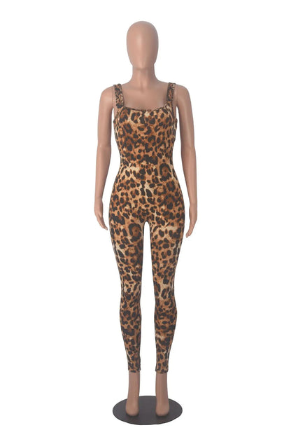 Wmstar Women Printed Sleeveless Bodysuit Threaded Square Neck Open Back Hip Lifting Slim Fit Jumpsuit Wholesale Dropshipping