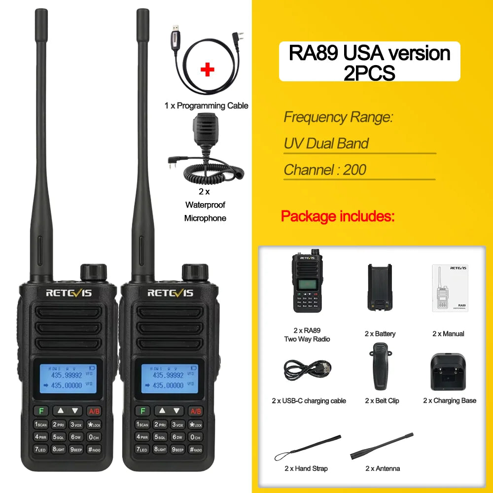 Retevis RA89 Walkie Talkie IP68 Usb-C Long Range Walkie Talkies FM VHF Ham Radio for Camping Hunting Emergency Rescue