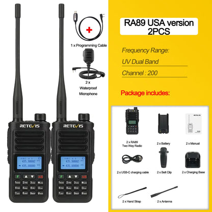 Retevis RA89 Walkie Talkie IP68 Usb-C Long Range Walkie Talkies FM VHF Ham Radio for Camping Hunting Emergency Rescue