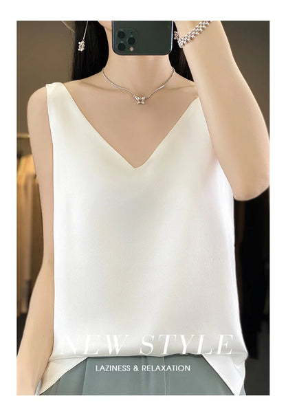 New Lce Silk Satin Camisole Women's Spring/Summer Solid Color Sleeveless Sexy Comfortable Silk Underwear Vest RW-D09