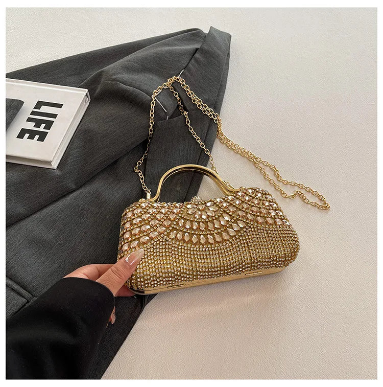 Super Exquisite Diamonds Frame Handbags Gold Silver Hasp Chains Designer New Style Shoulder Bags for Women 2025 Fashion Party