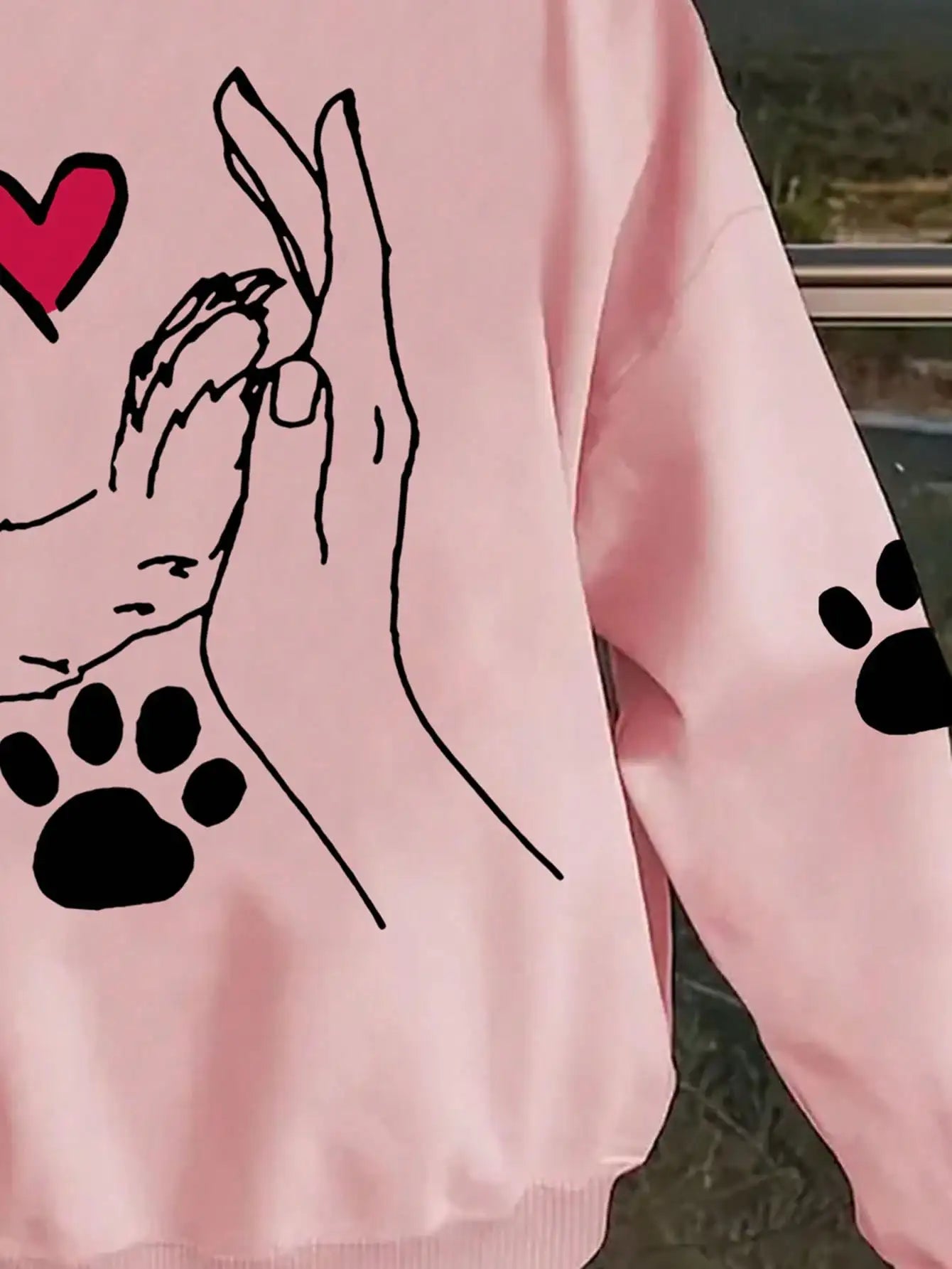 Ladies' Casual and Elegant Polyester Hoodie with Dog and Heart-Shaped Paw Prints, Hoodie, Animal Pattern