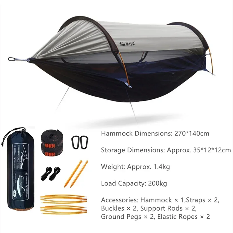 Outdoor Camping Hammock with Sunshade and Mosquito Net Anti-Rollover Single Double Portable Hanging Bed with Bug Net