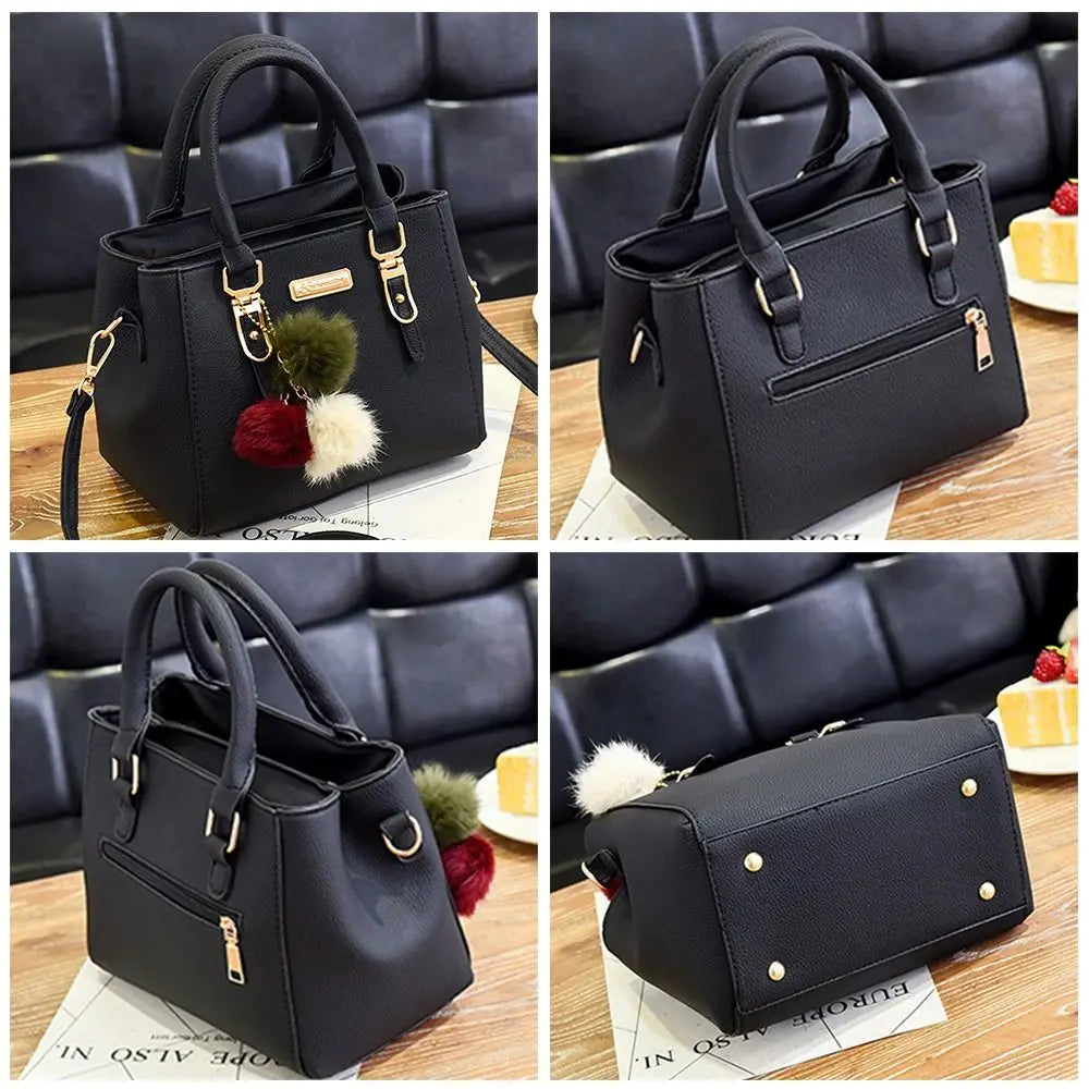 Simple Fashion Shoulder Bags PU Leather Solid Color Embossed Crossbody Bag Large Capacity with Pendant Female Messenger Bag