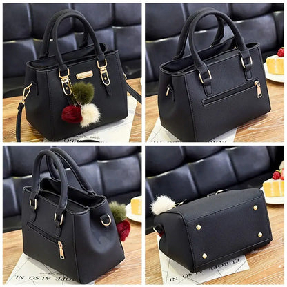 Simple Fashion Shoulder Bags PU Leather Solid Color Embossed Crossbody Bag Large Capacity with Pendant Female Messenger Bag