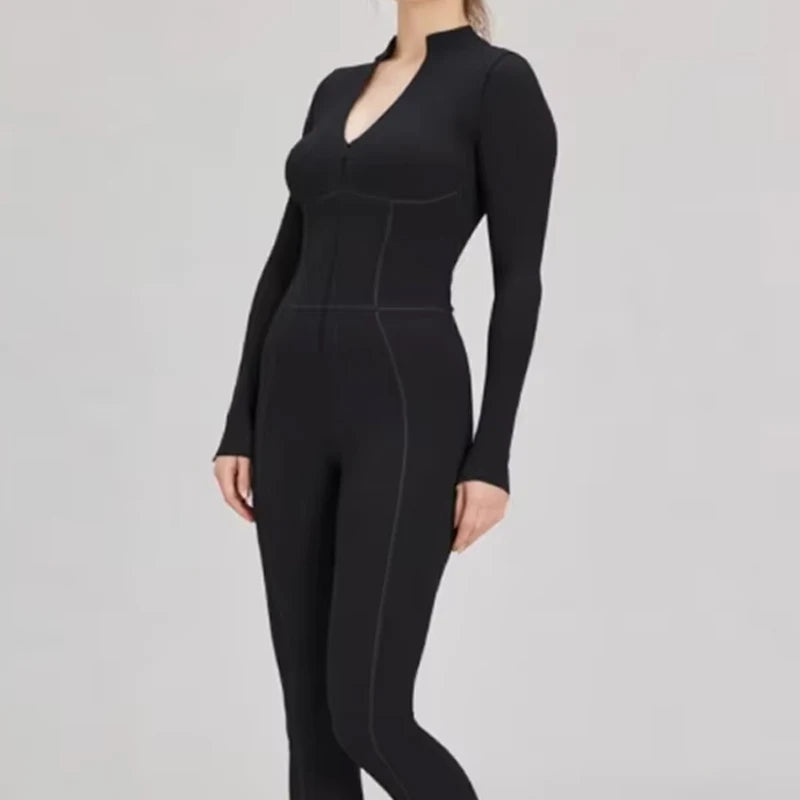 Winter Warm Fleece Sports Jumpsuits Fitness Suits Women's Sportswear Zipper Long Sleeves Tops One-Piece Dance Bodysuit Female