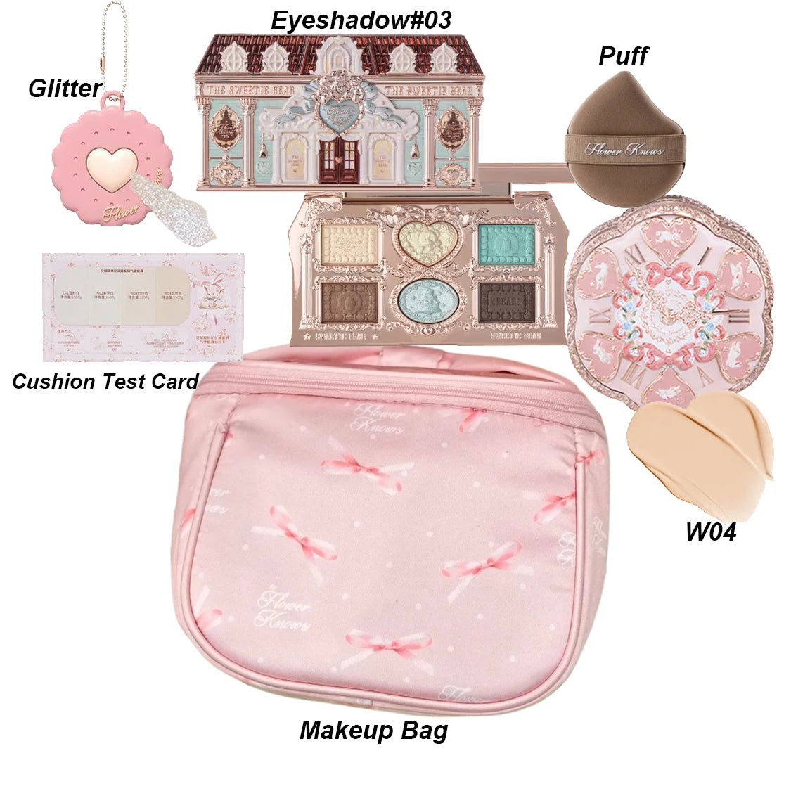 Flower Knows Makeup Set Box Full Swan Bear Garden Collection Embossed Blush Shine Lipstick Kit Foundation  All in Maquiagem Kit