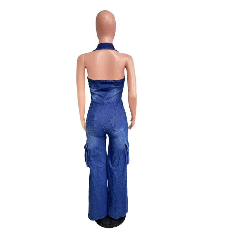 Jumpsuits Women Demin Overalls Sexy One Piece Long Pants High Waist Mom Jeans Halter Streetwear Rompers Summer Y2k Streetwear