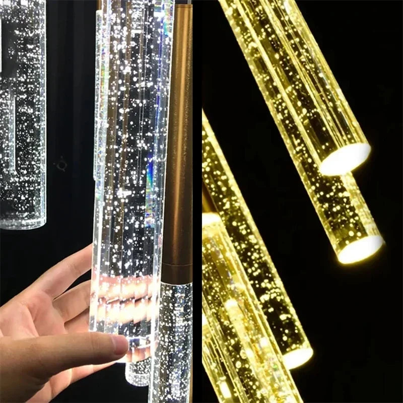 Nordic Minimalist Indoor Pendant Light Fixture Modern Ceiling Crystal Led Chandelier Long Hanging Lamp for Staircase Living Room