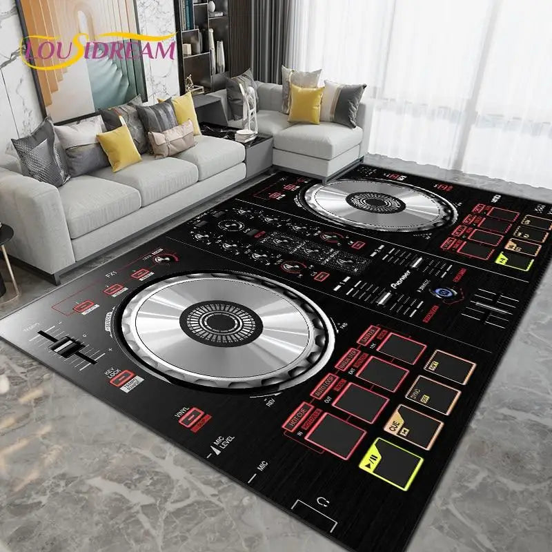 DJ Music Screen Area Rug, Creative Non-Slip Living Room Carpet, Modern Runner Floor Mat for Bedroom & Studio Decor, 1PC