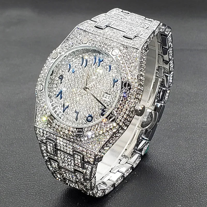 Hot Sale Diamond Watches for Men Luxury Brand Iced Out Quartz Wristwatch Fashion Stainless Steel Waterproof Clock Reloj Hombre