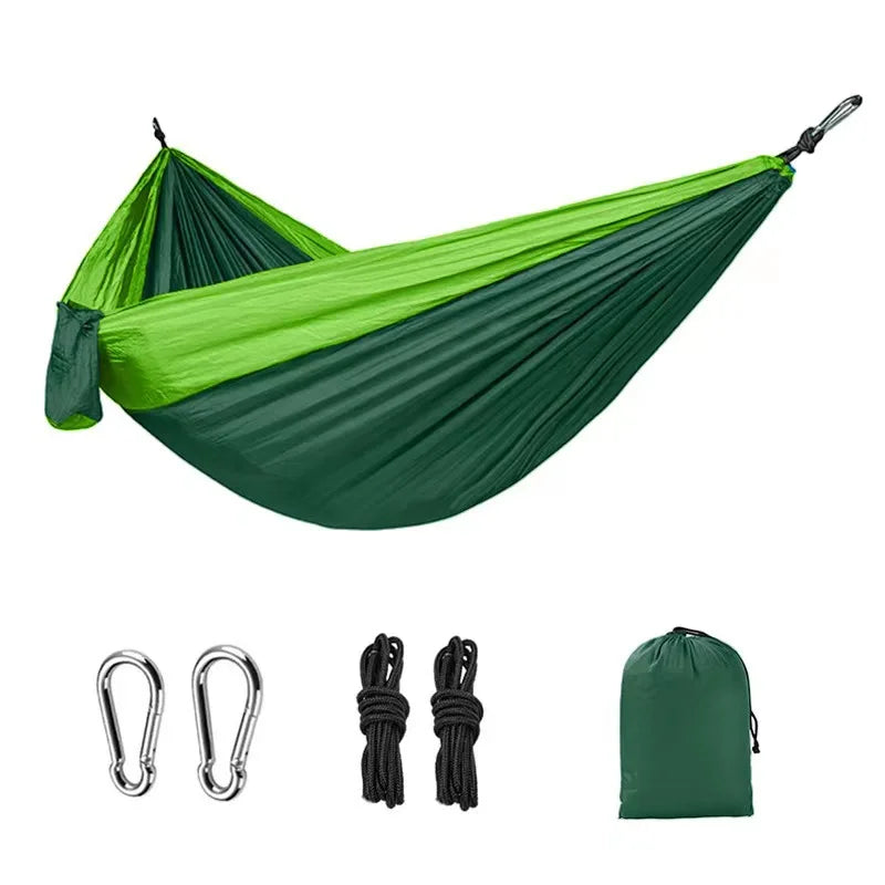 Outdoor Portable Anti-Roll Double Hammock for Camping Hiking Beach Backyard Courtyard Comfortable Suspension Bed with Carrying B