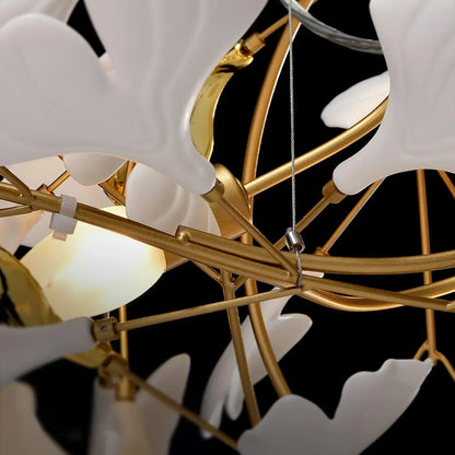 Modern Ceramics White Long Ginkgo Leaf LED Pendant Light Decoration Villa Living Room Ceiling Chandelier Indoor Hanging Lights