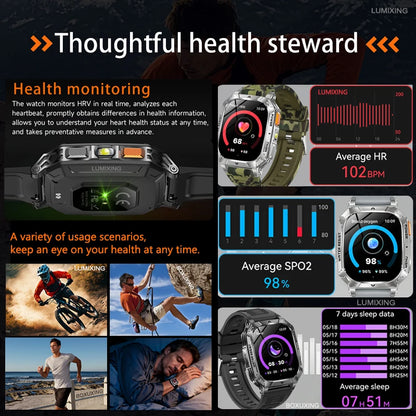 New 1400 mAh Battery Military Smartwatch Men IP68 Waterproof Flashlight Health Monitor Sports Call Smart Watch For iOS Android