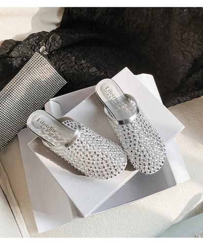 Summer Shoes for Women Slippers Luxury Rhinestone Rivets Casual Sandals Mesh Slip-on Loafers