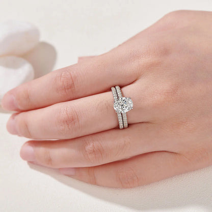 Newshe 2 Pieces 925 Sterling Silver Engagement Rings Set 1.9Ct Oval Shape AAAAA Zircon Jewelry Eternity Wedding Band BR0943