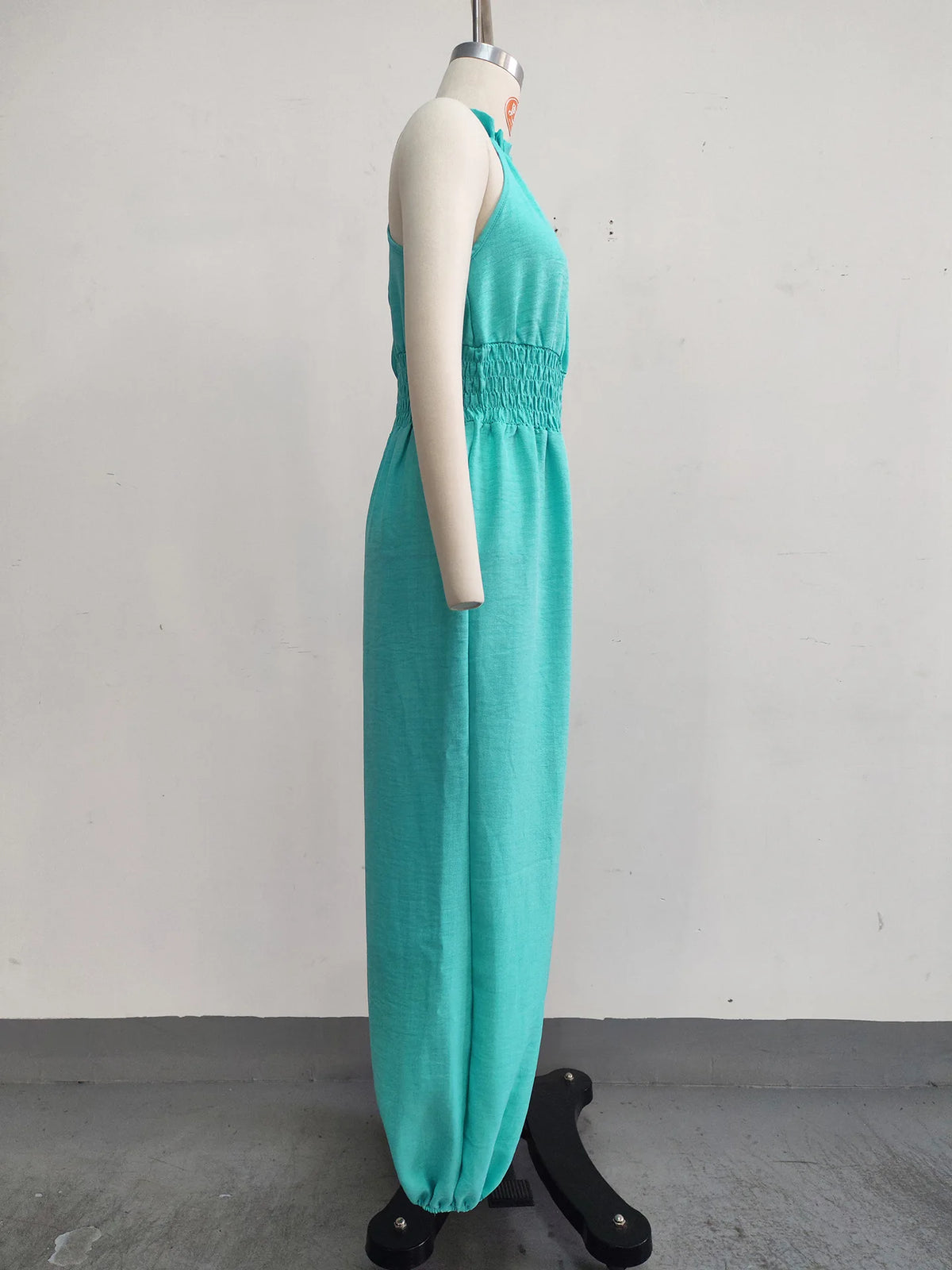 Summer Sexy Halter Sleeveless Pleated Jumpsuit Women Fashion Solid Elastic Waisted Wide Leg Jumpsuit Casual Loose Rompers Street
