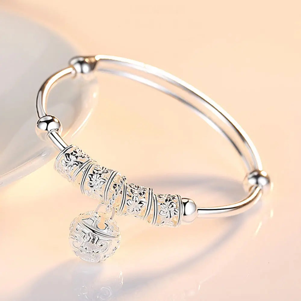 Trendy 925 Sterling Silver Big Bangles Bracelet Cute Charms for Women Lady Fashion Jewelry Adjustment Cuff Wedding Luxury