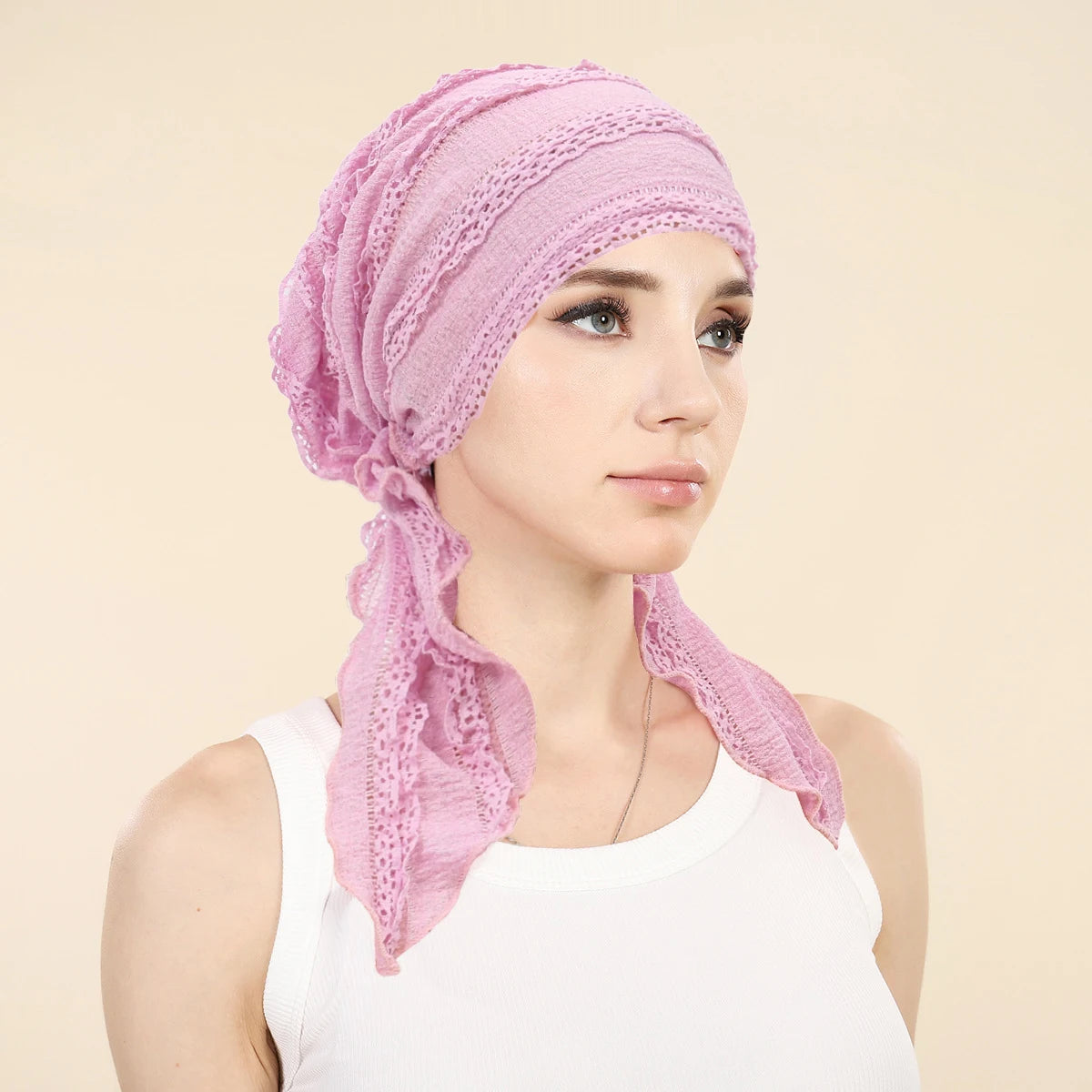Ramadan Solid Color Turban Hijab Hats Long Tail Head Wraps Soft Elastic Muslim Hats Breathable Chemo Cap For Women Girls