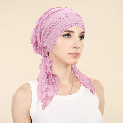 Ramadan Solid Color Turban Hijab Hats Long Tail Head Wraps Soft Elastic Muslim Hats Breathable Chemo Cap For Women Girls
