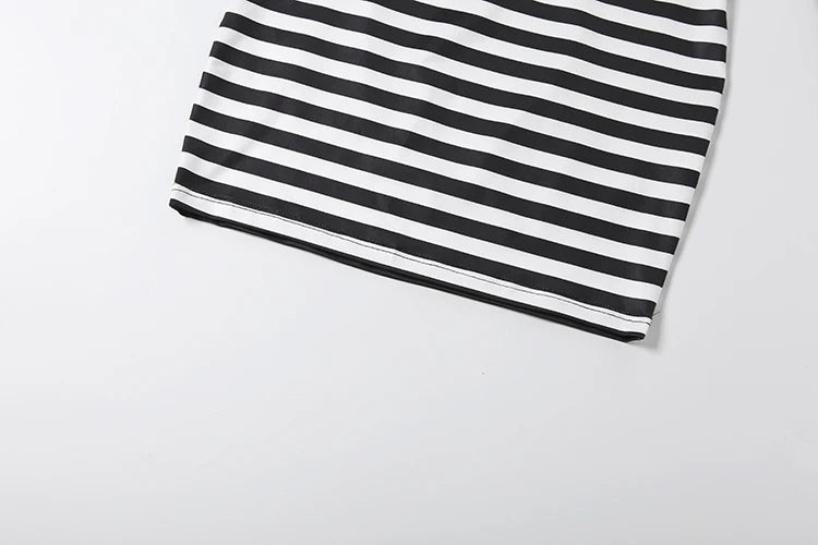 Weird Puss Striped Print 2-Piece Set Women O-Neck Full Sleeve Crop Tops+Mini Simple Skirt Spring Trend Skinny Classic Party Suit