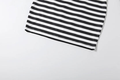 Weird Puss Striped Print 2-Piece Set Women O-Neck Full Sleeve Crop Tops+Mini Simple Skirt Spring Trend Skinny Classic Party Suit
