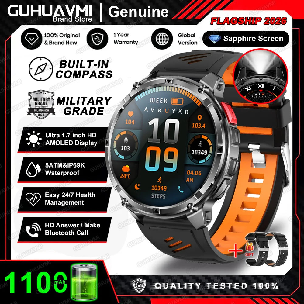 2026 New T-Rex3 Pro 1100mAh Battery Smart Watch GPS path 5ATM Waterproof Sports Run tracker Outdoors Compass Military Smartwatch