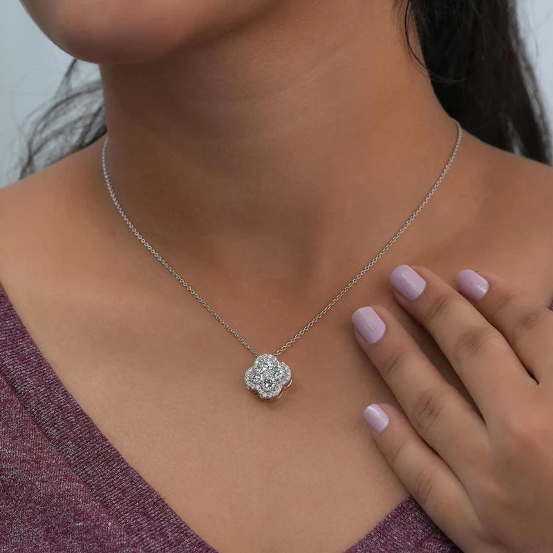 OXTAO Luxury Moissanite Four-leaf Necklace for Women D Color Flower Charm Pendant Necklace Wedding Jewelry Gift 14K Gold Filled