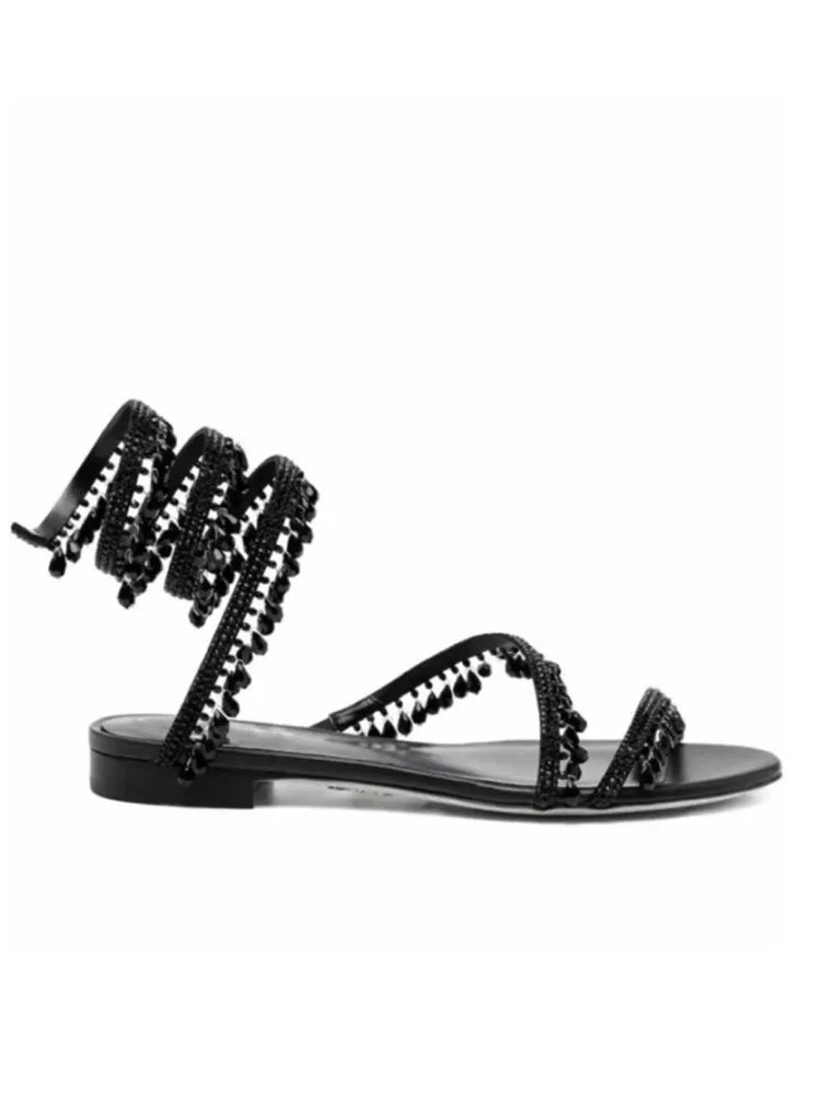 2026Women's New Water Diamond Sandals Fashion Tassel Crystal Shoes Sexy Banquet Party Twin Stiletto Women's Large Sandals