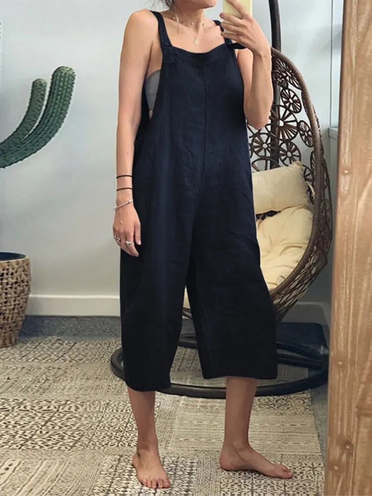 Women 2026 Sling Rompers Summer New Solid-Color Cotton Loose Casual Overalls Jumpsuits Women's Clothing