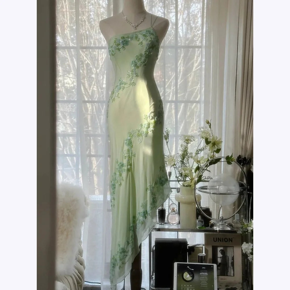 Luxurious Evening Dresses Fashion Elegant Appliques Spaghetti Straps Draped A Line Prom Gown Formal Occasion Cocktail Dress