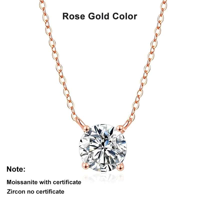 NeeTim 1ct 2ct 3ct 5ct D VVS1 Moissanite Necklace for Women Sterling Silver 925 with Yellow Rose Gold Plated Lab Diamond Pendant