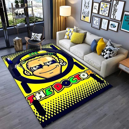 Motorcycle Racer The Doctor Carpet Mat Black Yellow Racing Track Living Room Rug with Number 46 Dynamic Design Home Decoration