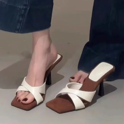 Square Toe Women's High Heels Slippers Elegant Sandals Fashion Shoes Dress Pumps Woman Slides New Luxury Female Flip Flops