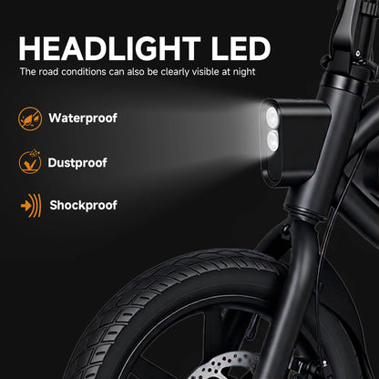 HEZZO T8pro Foldable Electric Bike for Adults 48V 500W Peak 750W Brushless Motor 16Inch Carbon Steel E-Bike 10.4Ah Lithium Battery 16Mph 22Mph Range Dual Disc Brakes LED Headlight Commuter Folding Hybrid Bike With Basket