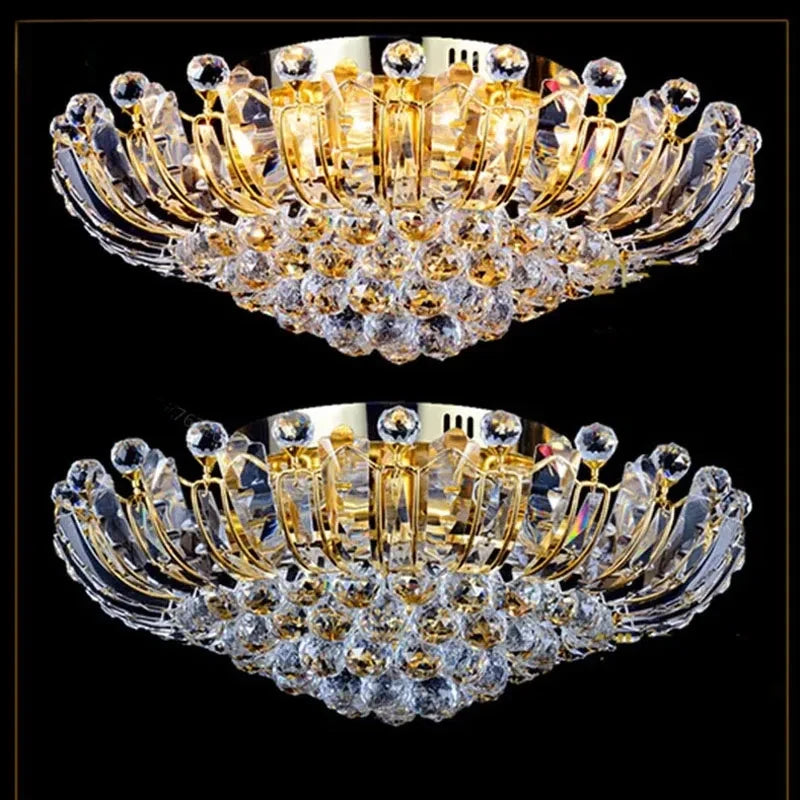 European Luxury Crystal Ceiling Round Chandelier Living Room Lights LED Lighting Bedroom Ceiling Lights