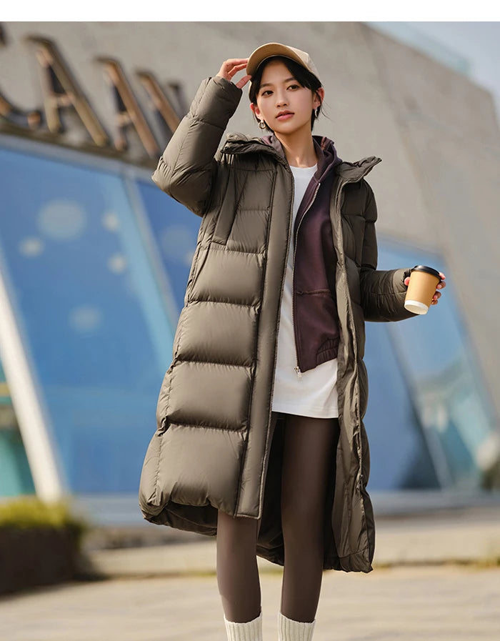 Semir Down Jacket Women Long Length Waterproof Coat 2026 Fashion Winter New Loose Hooded Coat Simple Down Jacket Woman