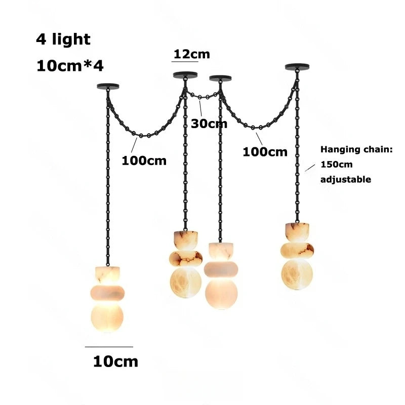 Alabaster Marble Chain Hanging Pendant Lights Collection for Dining Room Spanish Natural Marble LED Chandelier For Living Room
