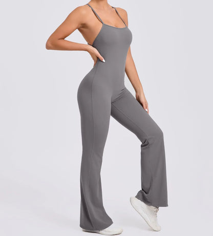 Sports Overalls for Women Sportswear Flared Jumpsuit Woman Padding Jumpsuits Gym Combinaison Femme Coffee Gray Navy Blue Red